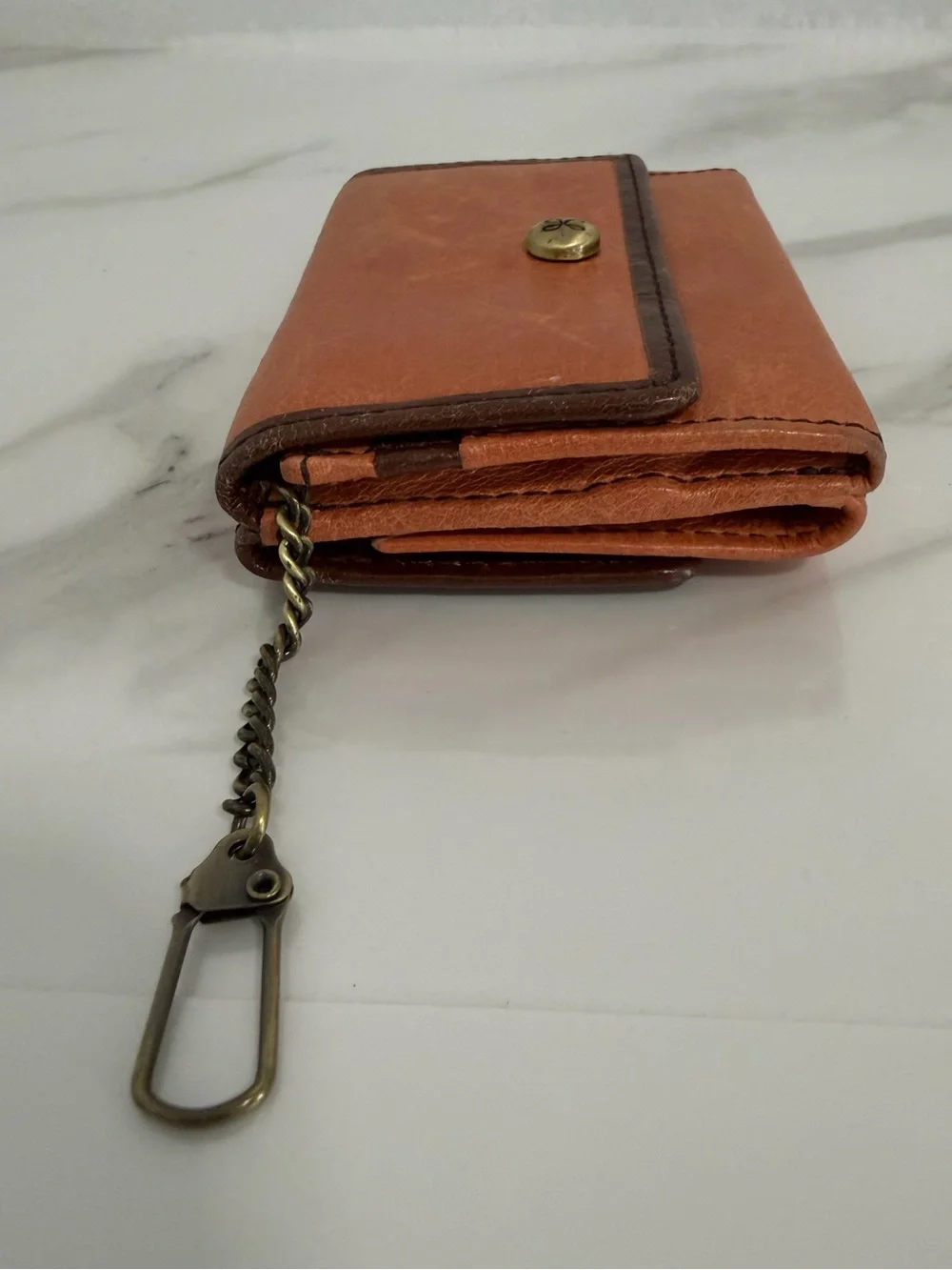 Hobo wallet w key chain clip floral interior orange leather coin
